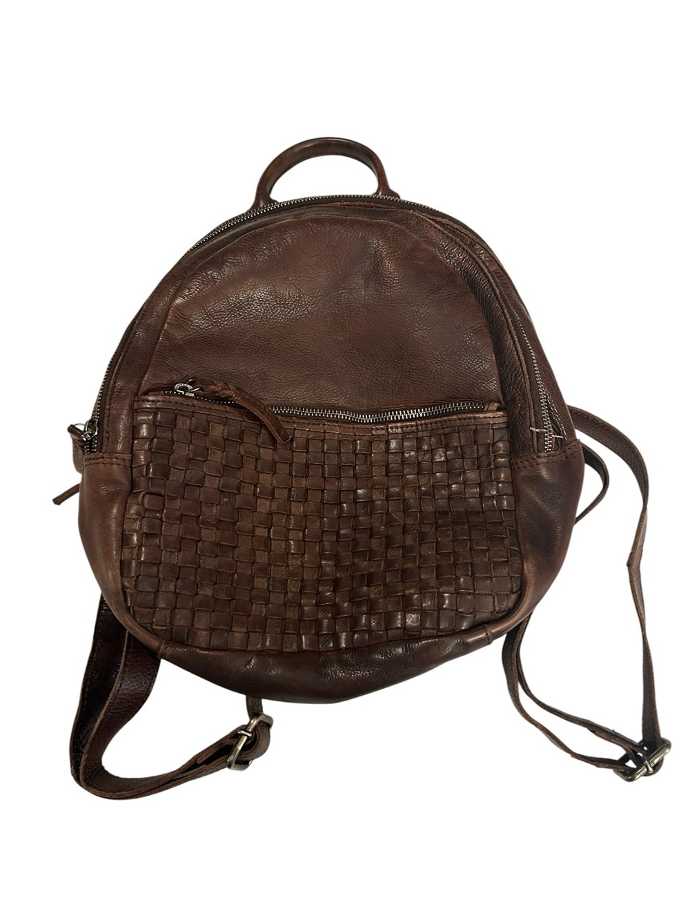 Vilenca Holland Genuine Leather Woven Backpack Brown Distressed Boho